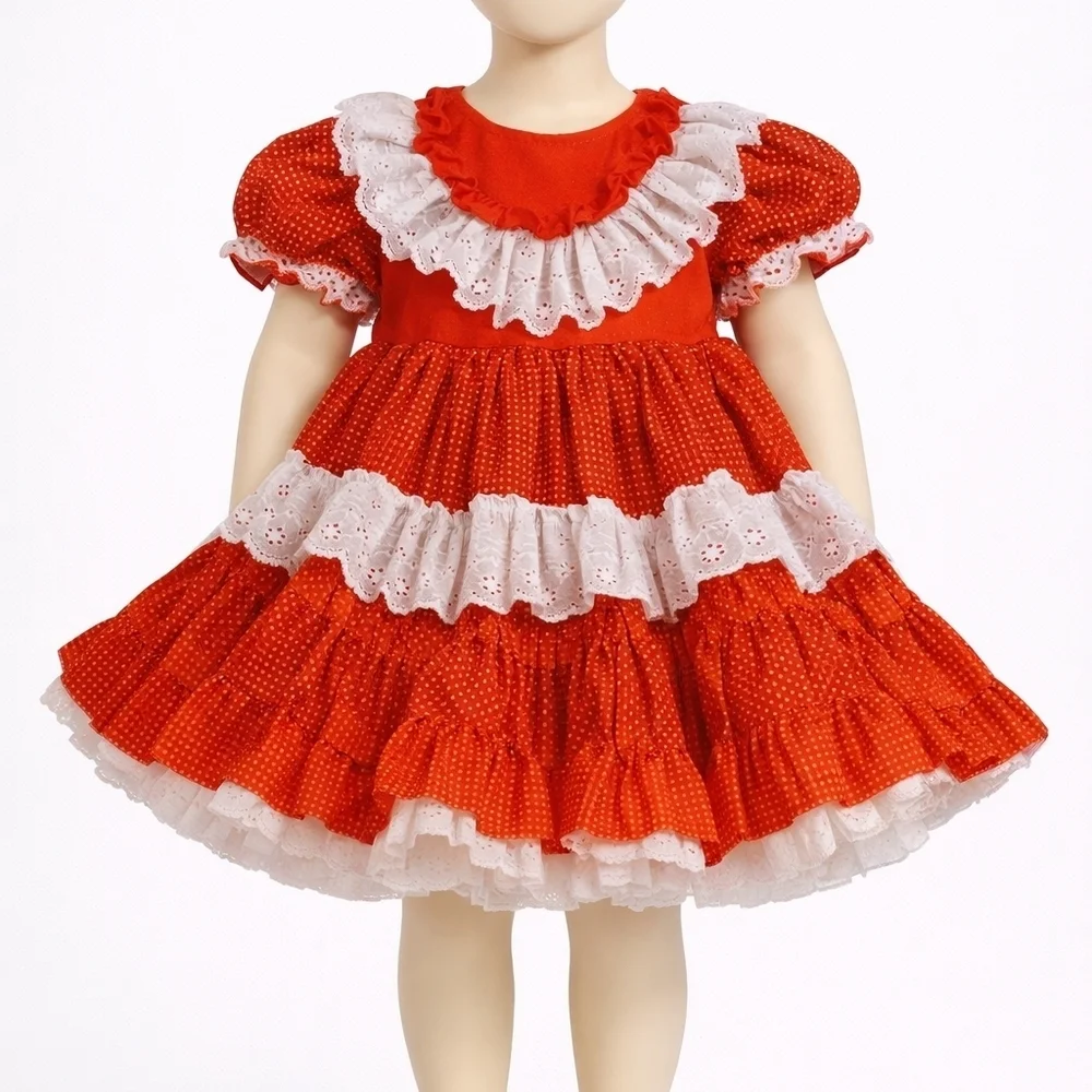 Vintage Handmade Red and White Pin Dot Ruffled Circle Lolita Pageant Dress
